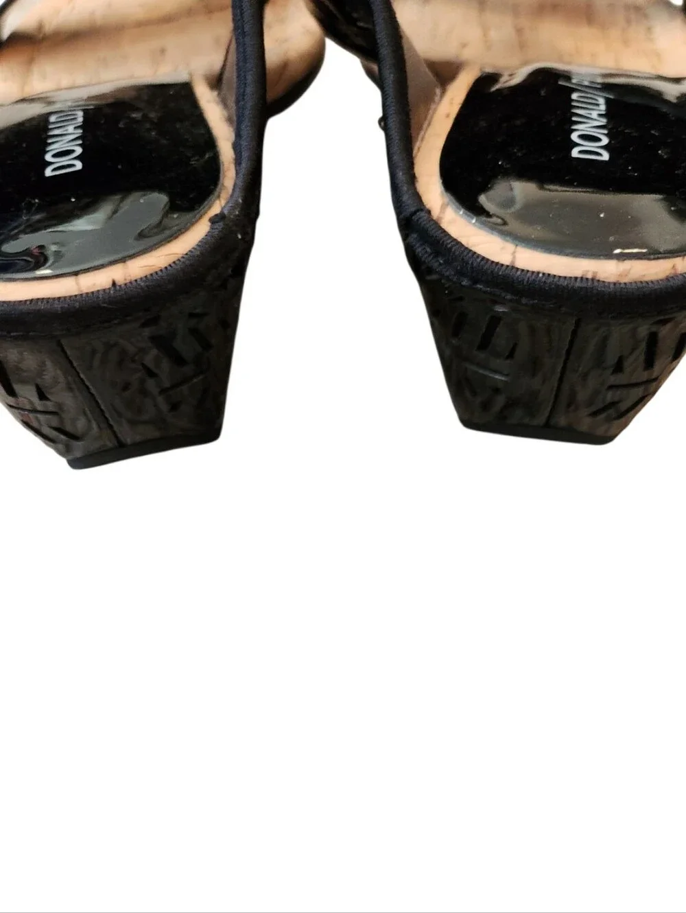 Donald J. Pliner Black Patent Leather/Cork Wedge Sandals Size 7.5M Toe Strap